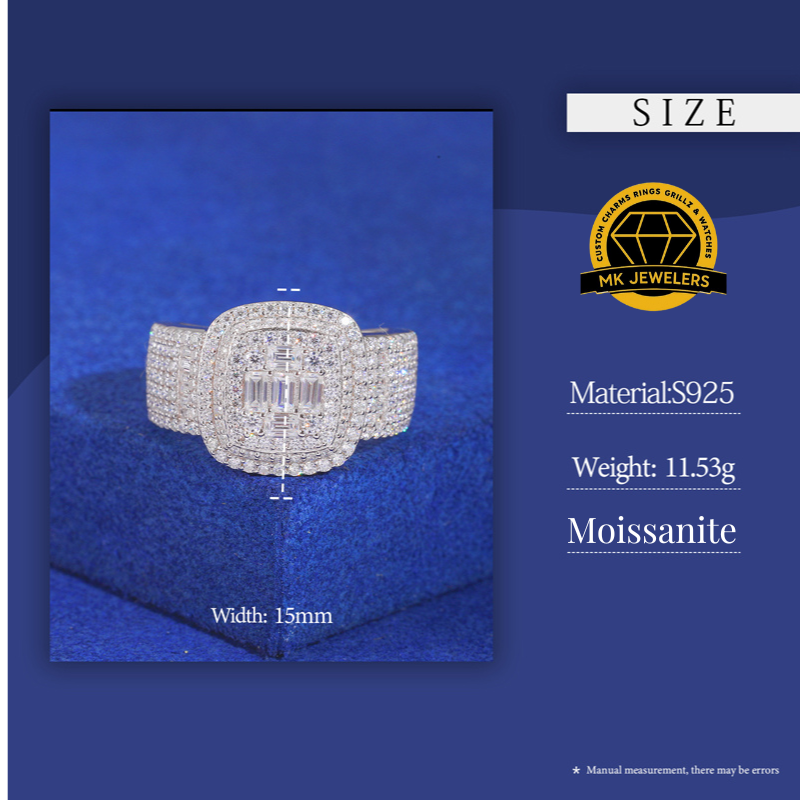 Luxury Cushion Cluster Moissanite Ring – 15MM | 11.53g | S925 Silver, Gold, or Rose Gold | VVS Moissanite | GRA Certified