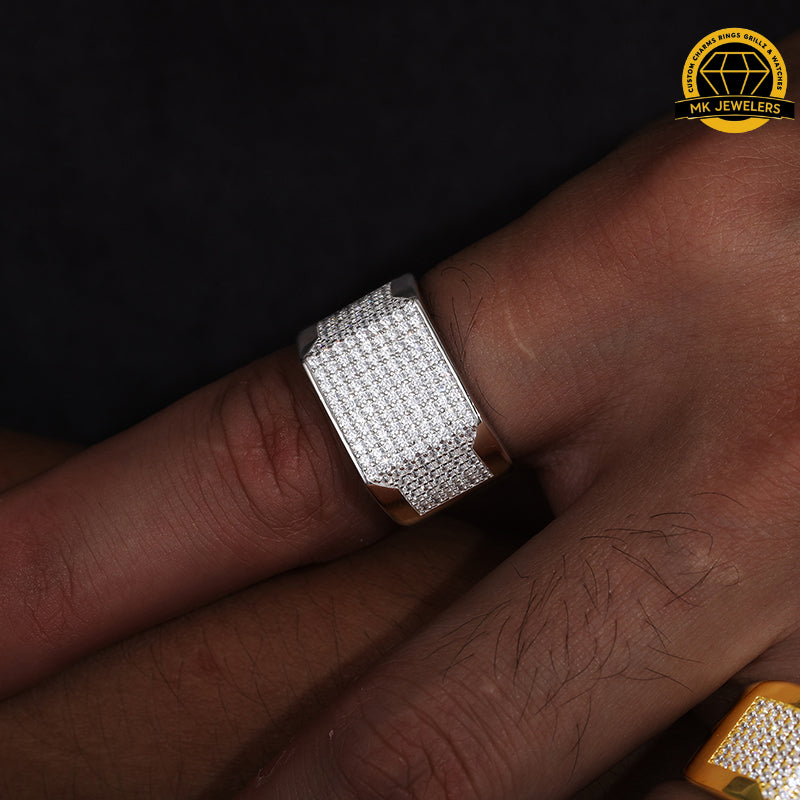 Rectangle Micro-Pavé Moissanite Ring – 13MM | 10.15g | S925 Silver | Gold & Rose Gold | VVS Moissanite | GRA Certified