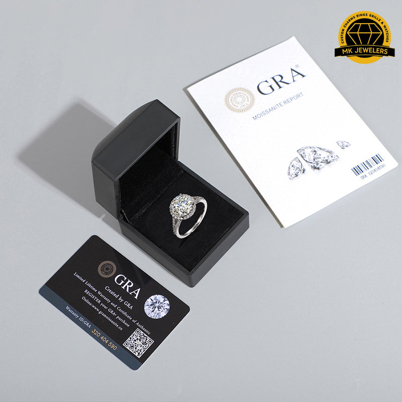 3CT Moissanite Halo Engagement Ring – 9MM | 3.53g | S925 Silver, Gold & Rose Gold | GRA Certified