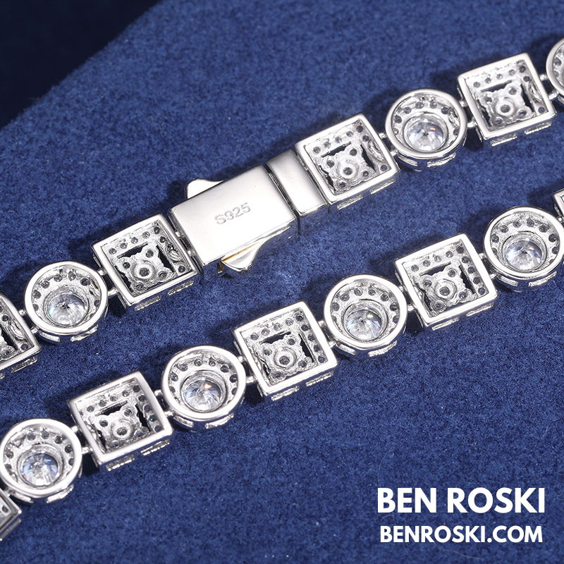 Moissanite Cluster Link Chain – 20 Inch | 8MM | Solid 925 Silver | GRA Certified