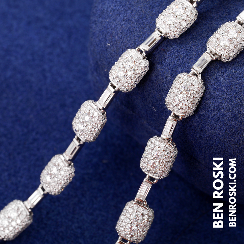 7MM Moissanite Cushion Link Chain Necklace – 24 Inch | 29.6g | S925 Silver, Gold, or Rose Gold | VVS D Color Stones | GRA Certified