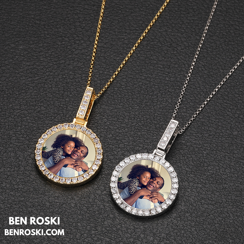 Custom Round Photo Pendant Sterling Silver, Gold & Rose Gold | VVS Moissanite | GRA Certified