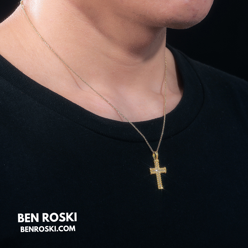 Rope-Edge Moissanite Cross Pendant Sterling Silver, Gold, or Rose Gold | VVS Moissanite | GRA Certified