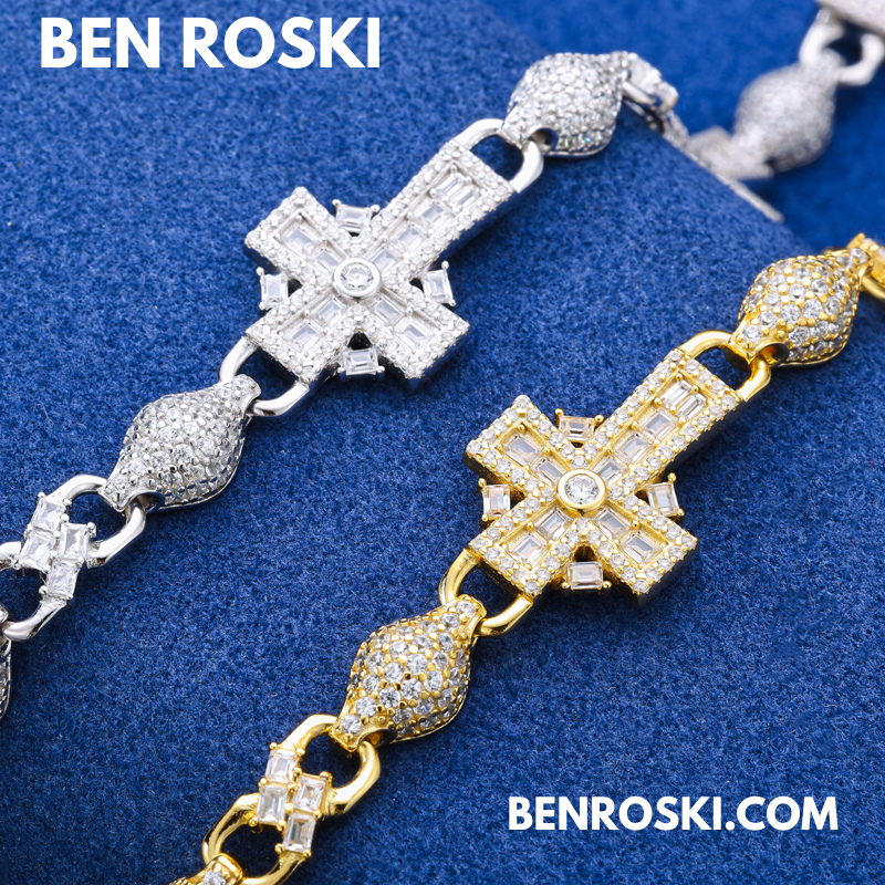 Moissanite Cross Link Bracelet – 7.5" & 8" | 14MM | 17.94g | S925 Silver, Gold, or Rose Gold | VVS Moissanite | GRA Certified