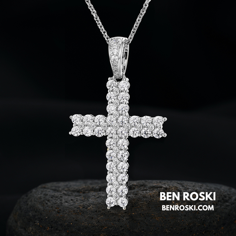 Moissanite Cross Pendant Necklace Sterling Silver, Gold & Rose Gold Plated | VVS Moissanite | GRA Certified