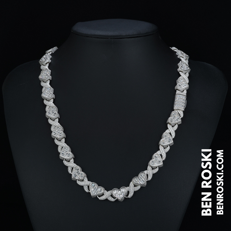 Heart Baguette Moissanite Necklace – 12MM | 18 Inch | Silver, Gold & Rose Gold | GRA Certified