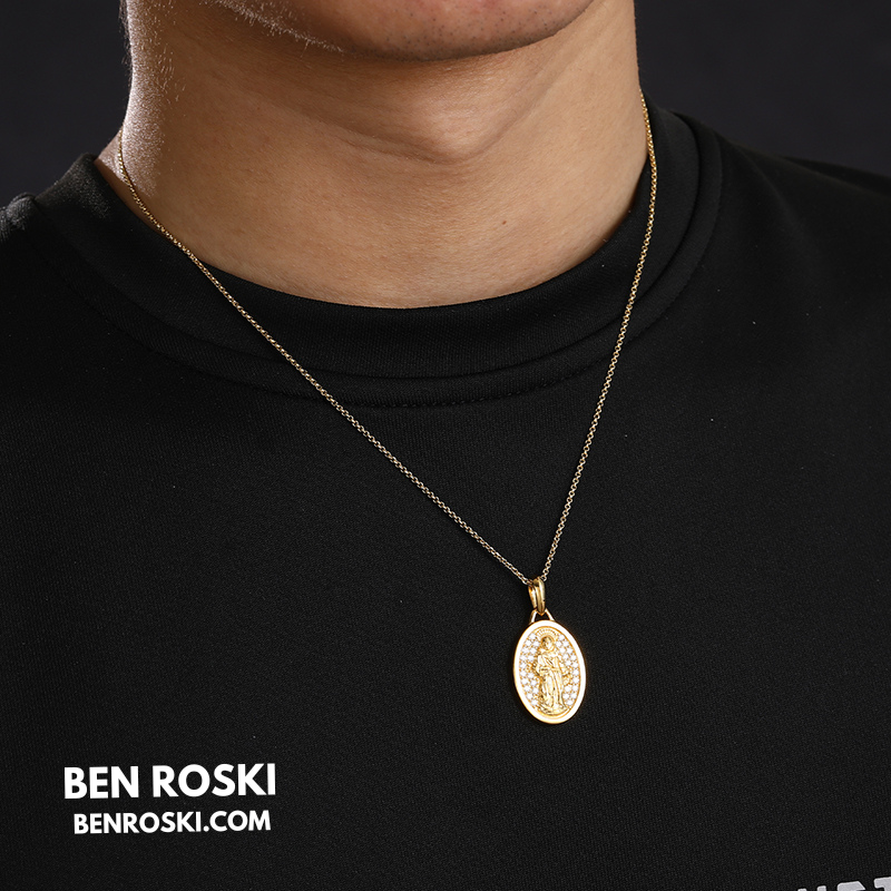 Saint Religious Oval Pendant Sterling Silver, Gold & Rose Gold | VVS Moissanite | GRA Certified