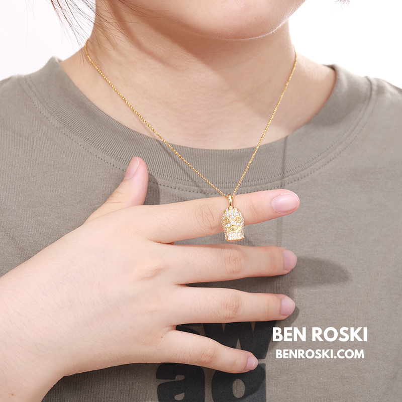 Ski Mask Moissanite Pendant Sterling Silver or Gold/Rose Gold Plated | VVS Moissanite | GRA Certified