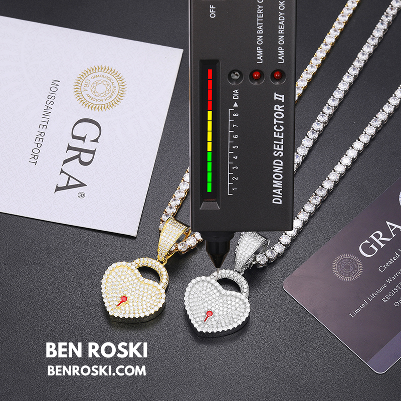 Heart Lock Pendant Sterling Silver or Gold/Rose Gold Plated | VVS Moissanite | GRA Certified