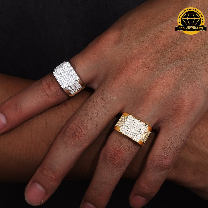 Rectangle Micro-Pavé Moissanite Ring – 13MM | 10.15g | S925 Silver | Gold & Rose Gold | VVS Moissanite | GRA Certified