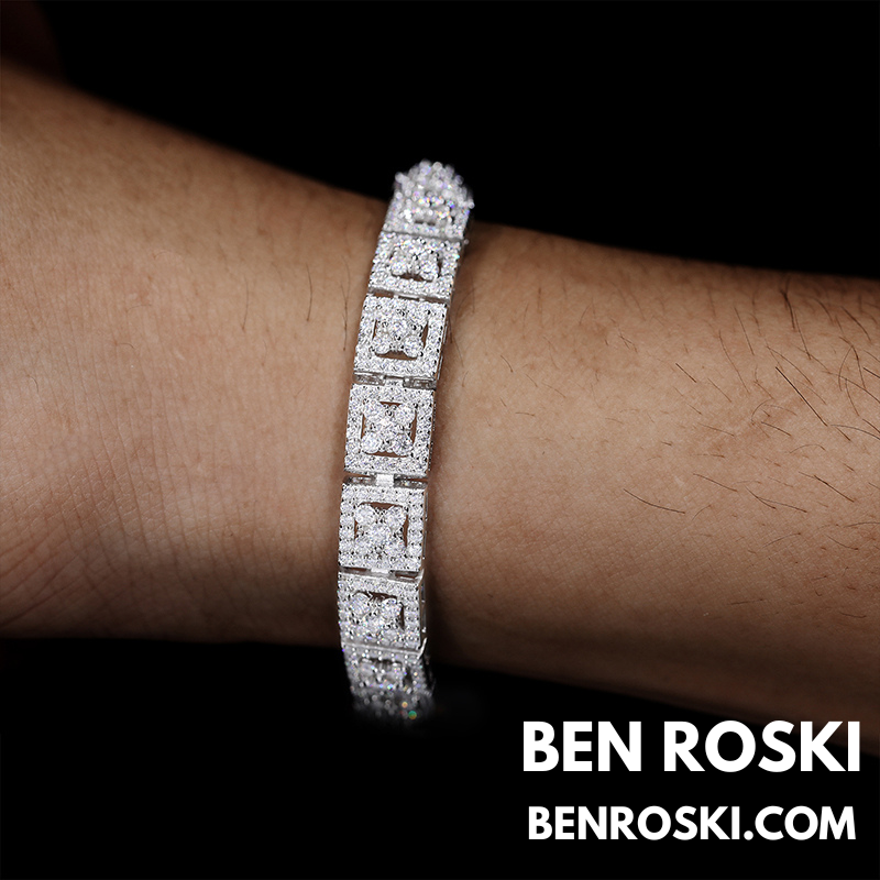 8MM Moissanite Square Link Bracelet – 7" / 8" | Silver, Gold, or Rose Gold | GRA Certified