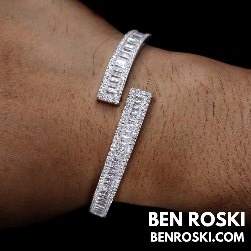 8MM Moissanite Baguette Bangle – 7" & 8" | Silver, Gold Plated & Rose Gold Plated over 925 Sterling Silver | GRA Certified