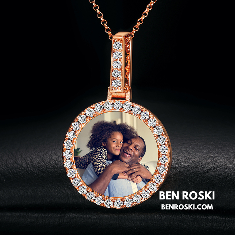 Custom Round Photo Pendant Sterling Silver, Gold & Rose Gold | VVS Moissanite | GRA Certified