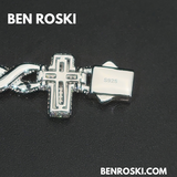 Iced Cross Moissanite Bracelet – 15MM | 7 &8-Inch | Solid 925 Sterling Silver | GRA Certified | Gold & Rose Gold Plated Variants
