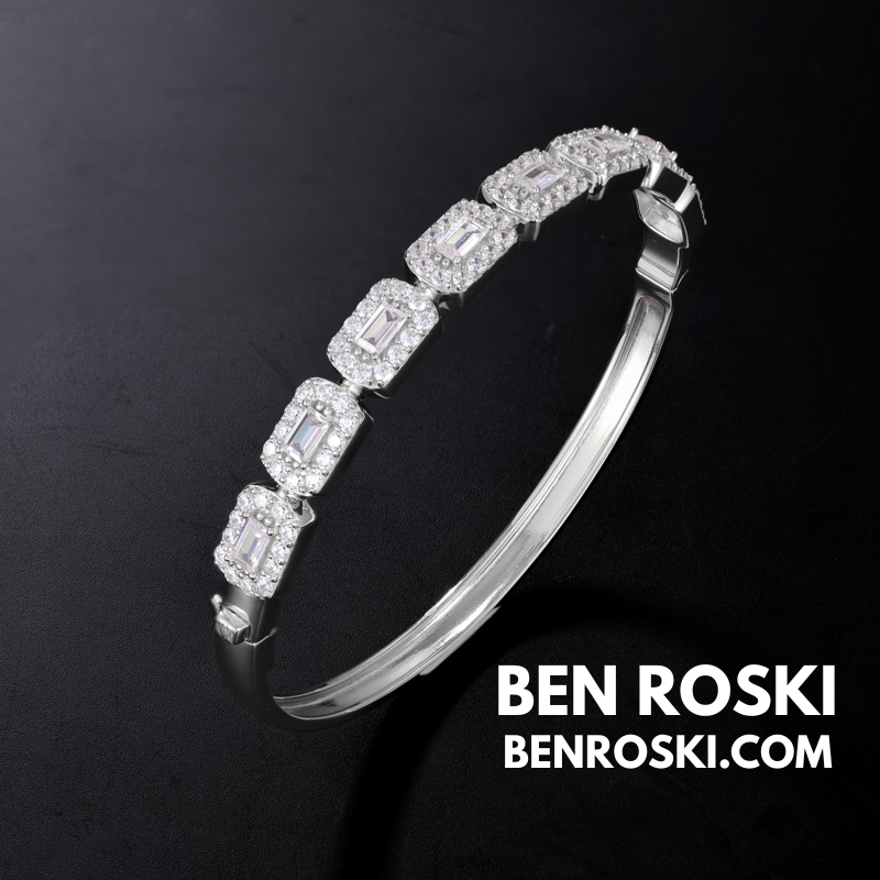 20MM Moissanite Emerald Cluster Bangle – 7-Inch / 8-Inch | Solid 925 Sterling Silver | GRA Certified