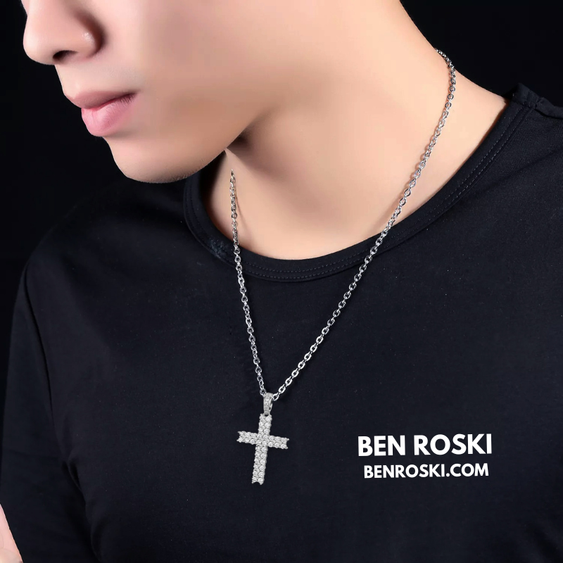 Moissanite Cross Pendant Necklace Sterling Silver, Gold & Rose Gold Plated | VVS Moissanite | GRA Certified