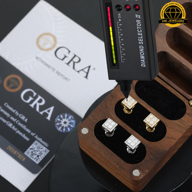 3D Square Cluster Stud Earrings – 6.5MM | 2.52g | S925 Silver or Gold Plated | VVS Moissanite | GRA Certified