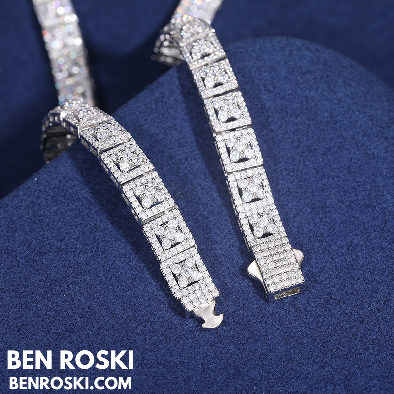 8MM Square Cluster Moissanite Chain – 18/20/22 Inch | Silver, Gold, or Rose Gold | GRA Certified