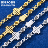 Cross Link Moissanite Necklace – 18 / 20 / 22 Inches | 14MM | 44.53g | S925 Silver, Gold & Rose Gold | GRA Certified