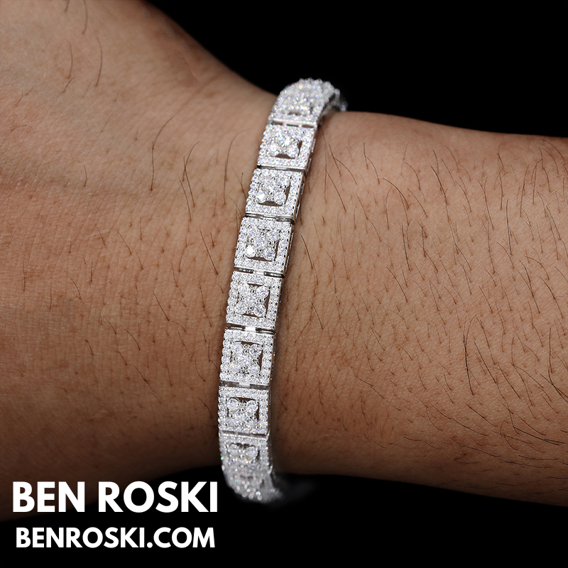 8MM Moissanite Square Link Bracelet – 7" / 8" | Silver, Gold, or Rose Gold | GRA Certified