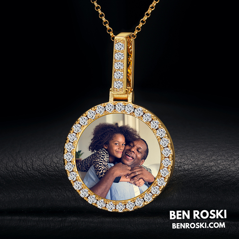 Custom Round Photo Pendant Sterling Silver, Gold & Rose Gold | VVS Moissanite | GRA Certified