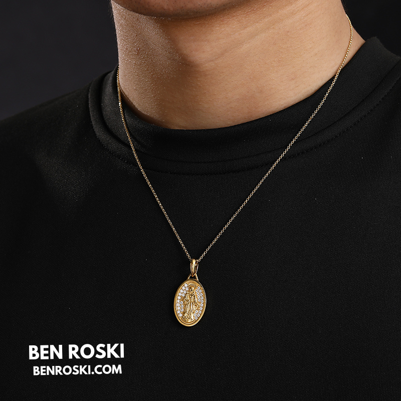 Saint Religious Oval Pendant Sterling Silver, Gold & Rose Gold | VVS Moissanite | GRA Certified
