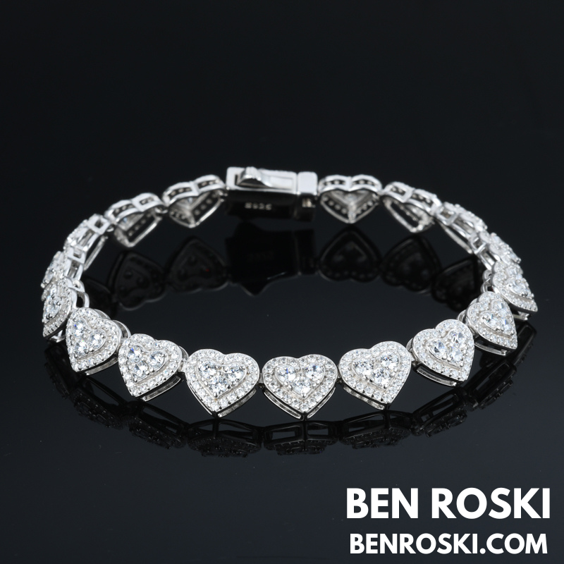 8MM Heart Moissanite Bracelet – 7-Inch / 8-Inch | Silver, Gold, or Rose Gold | GRA Certified
