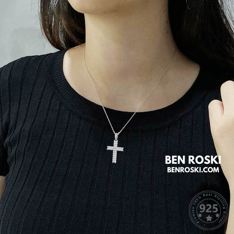 Moissanite Cross Pendant Necklace Sterling Silver, Gold & Rose Gold Plated | VVS Moissanite | GRA Certified