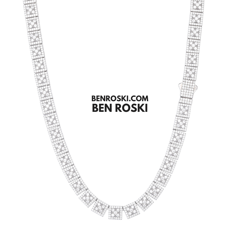 8MM Square Cluster Moissanite Chain – 18/20/22 Inch | Silver, Gold, or Rose Gold | GRA Certified