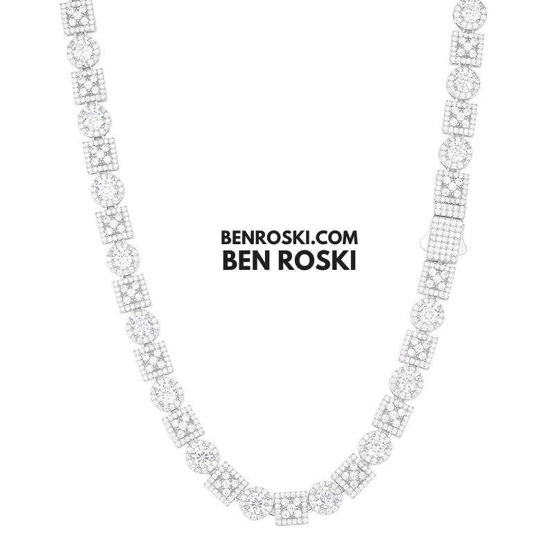 Moissanite Cluster Link Chain – 20 Inch | 8MM | Solid 925 Silver | GRA Certified