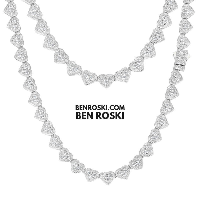 8MM Heart Moissanite Chain – 18 / 20 / 22 Inches | Silver, Gold, or Rose Gold | GRA Certified