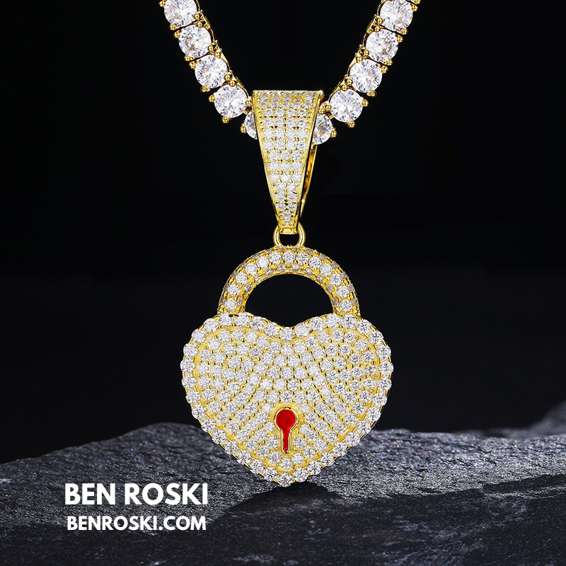 Heart Lock Pendant Sterling Silver or Gold/Rose Gold Plated | VVS Moissanite | GRA Certified