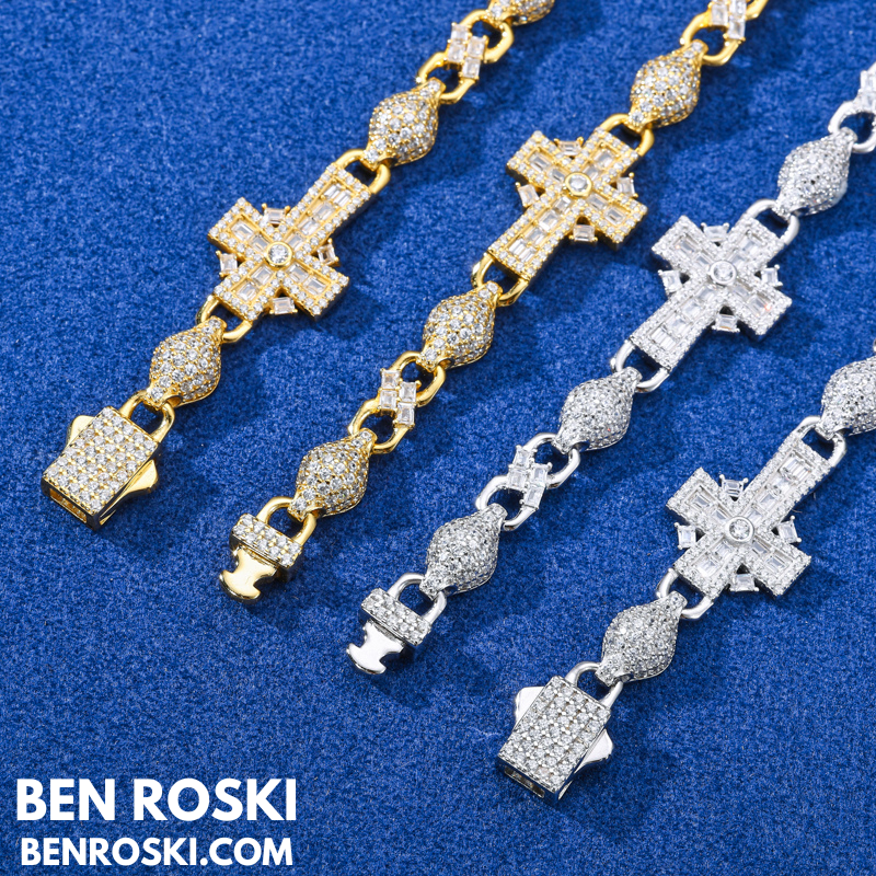 Cross Link Moissanite Necklace – 18 / 20 / 22 Inches | 14MM | 44.53g | S925 Silver, Gold & Rose Gold | GRA Certified