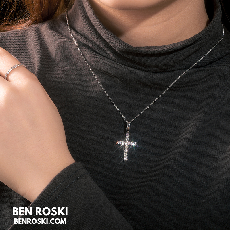 Moissanite Cross Pendant Necklace Sterling Silver or Gold / Rose Gold Plated | VVS Moissanite | GRA Certified