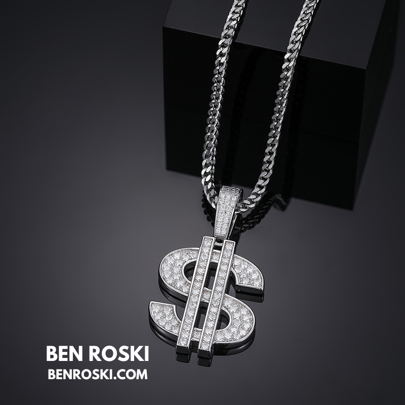 Moissanite Dollar Sign Pendant Sterling Silver or Gold/Rose Gold Plated | VVS Moissanite | GRA Certified