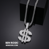 Moissanite Dollar Sign Pendant Sterling Silver or Gold/Rose Gold Plated | VVS Moissanite | GRA Certified