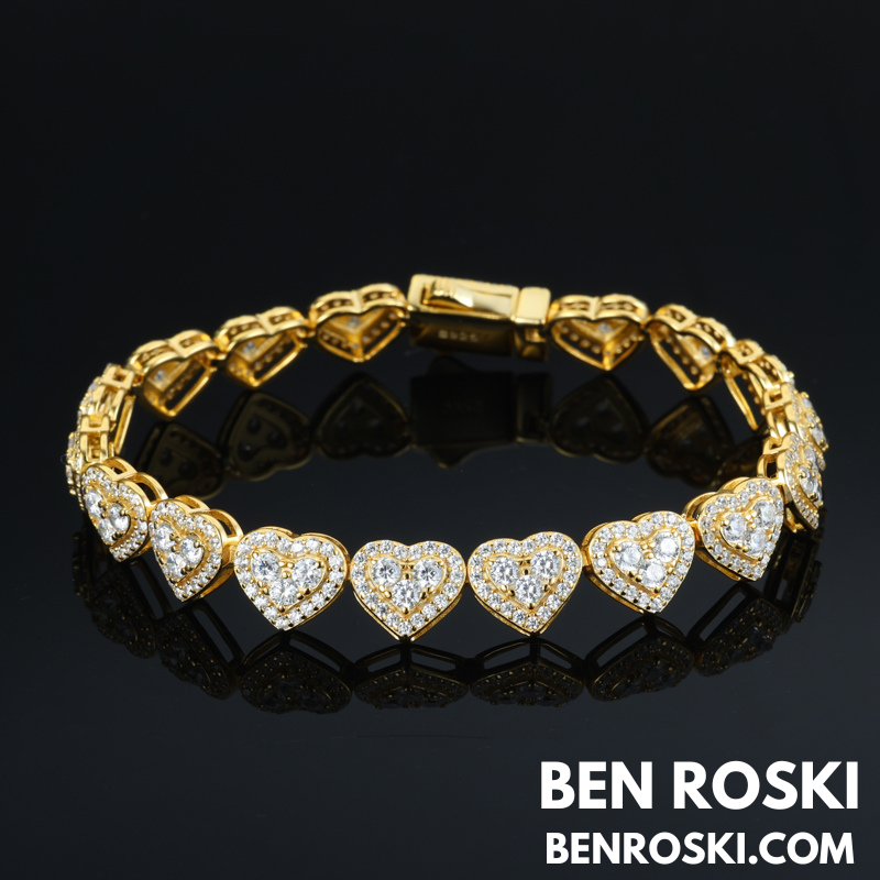 8MM Heart Moissanite Bracelet – 7-Inch / 8-Inch | Silver, Gold, or Rose Gold | GRA Certified