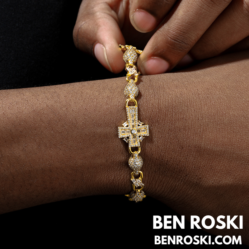 Moissanite Cross Link Bracelet – 7.5" & 8" | 14MM | 17.94g | S925 Silver, Gold, or Rose Gold | VVS Moissanite | GRA Certified