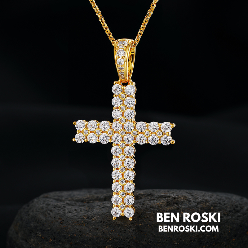 Moissanite Cross Pendant Necklace Sterling Silver, Gold & Rose Gold Plated | VVS Moissanite | GRA Certified