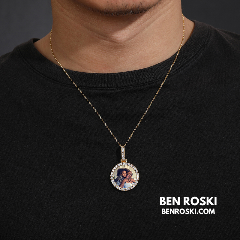 Custom Round Photo Pendant Sterling Silver, Gold & Rose Gold | VVS Moissanite | GRA Certified