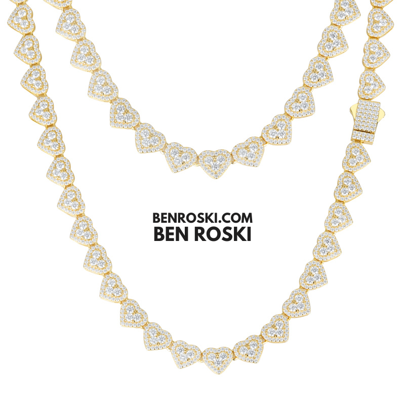 8MM Heart Moissanite Chain – 18 / 20 / 22 Inches | Silver, Gold, or Rose Gold | GRA Certified
