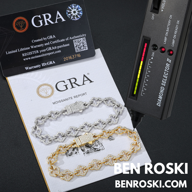 Moissanite Clover Link Bracelet – 7.5" & 8.5" | 10MM | S925 Silver, Gold & Rose Gold | VVS Moissanite | GRA Certified