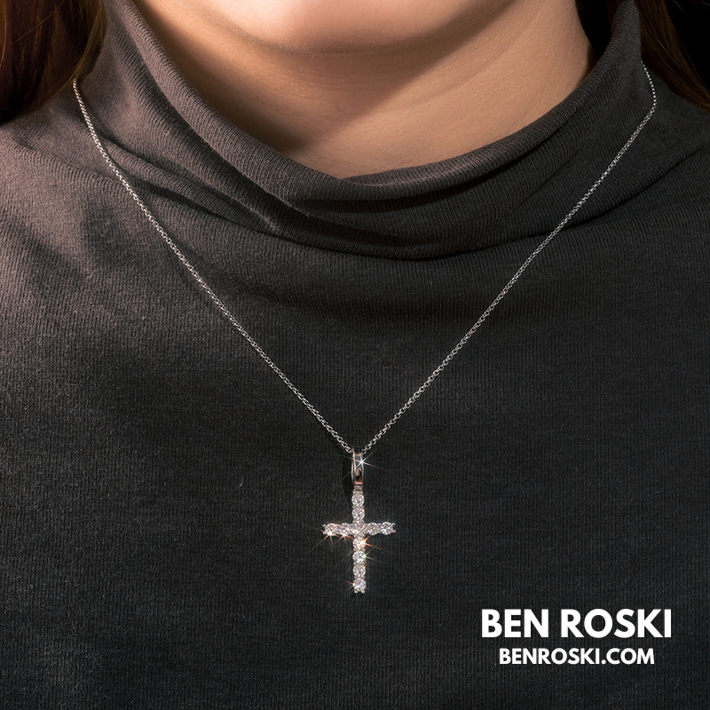 Moissanite Cross Pendant Necklace Sterling Silver or Gold / Rose Gold Plated | VVS Moissanite | GRA Certified