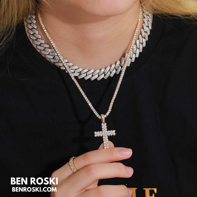 Moissanite Cross Pendant Necklace Sterling Silver, Gold & Rose Gold Plated | VVS Moissanite | GRA Certified