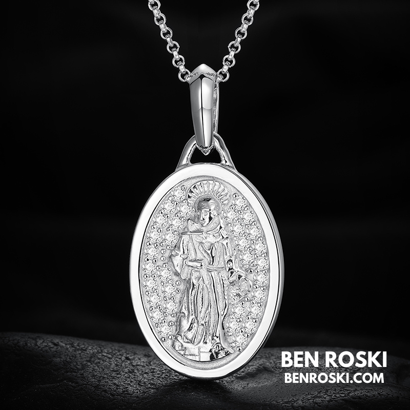Saint Religious Oval Pendant Sterling Silver, Gold & Rose Gold | VVS Moissanite | GRA Certified