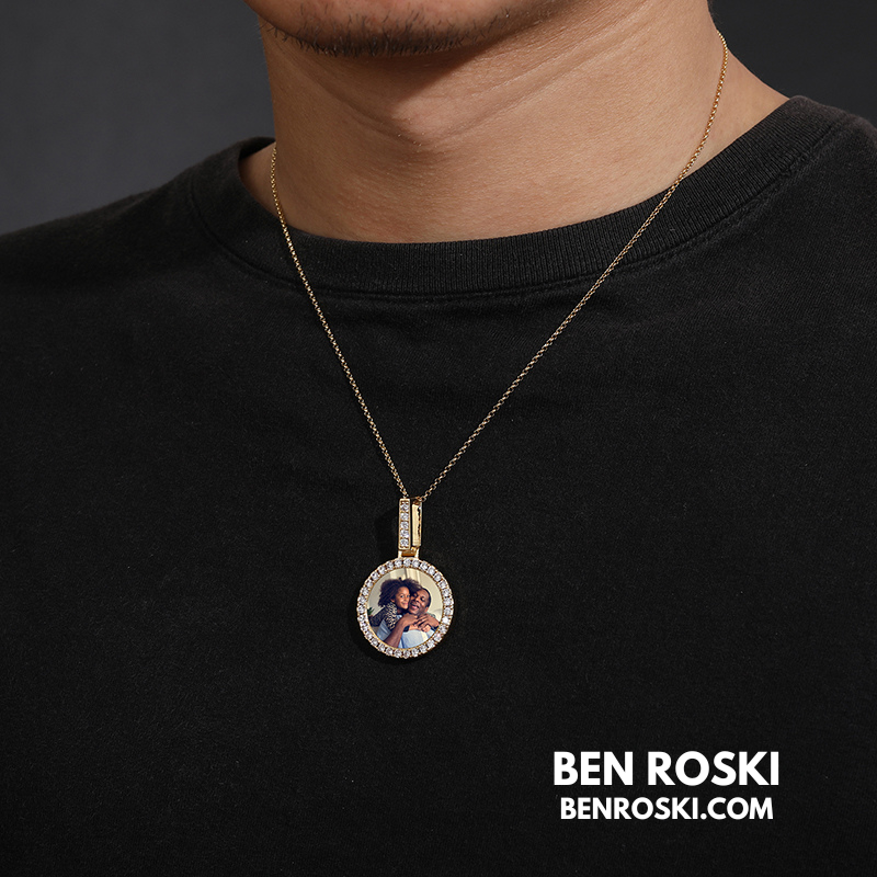Custom Round Photo Pendant Sterling Silver, Gold & Rose Gold | VVS Moissanite | GRA Certified