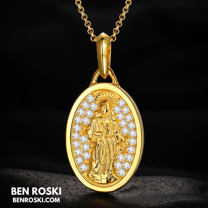 Saint Religious Oval Pendant Sterling Silver, Gold & Rose Gold | VVS Moissanite | GRA Certified