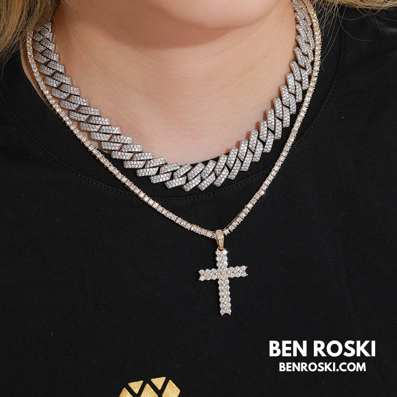 Moissanite Cross Pendant Necklace Sterling Silver, Gold & Rose Gold Plated | VVS Moissanite | GRA Certified