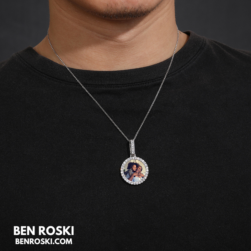Custom Round Photo Pendant Sterling Silver, Gold & Rose Gold | VVS Moissanite | GRA Certified