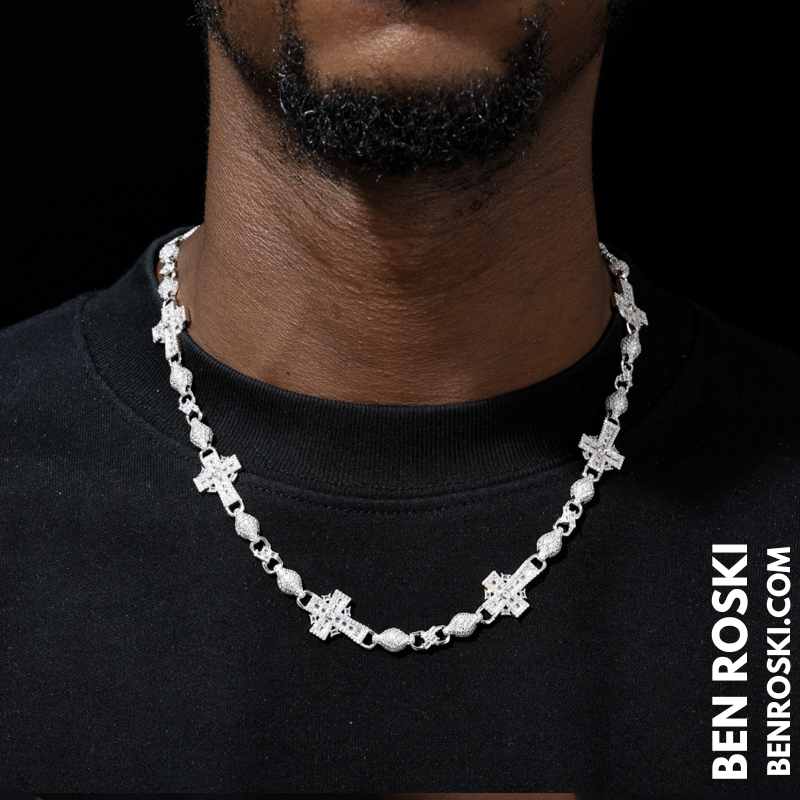 Cross Link Moissanite Necklace – 18 / 20 / 22 Inches | 14MM | 44.53g | S925 Silver, Gold & Rose Gold | GRA Certified